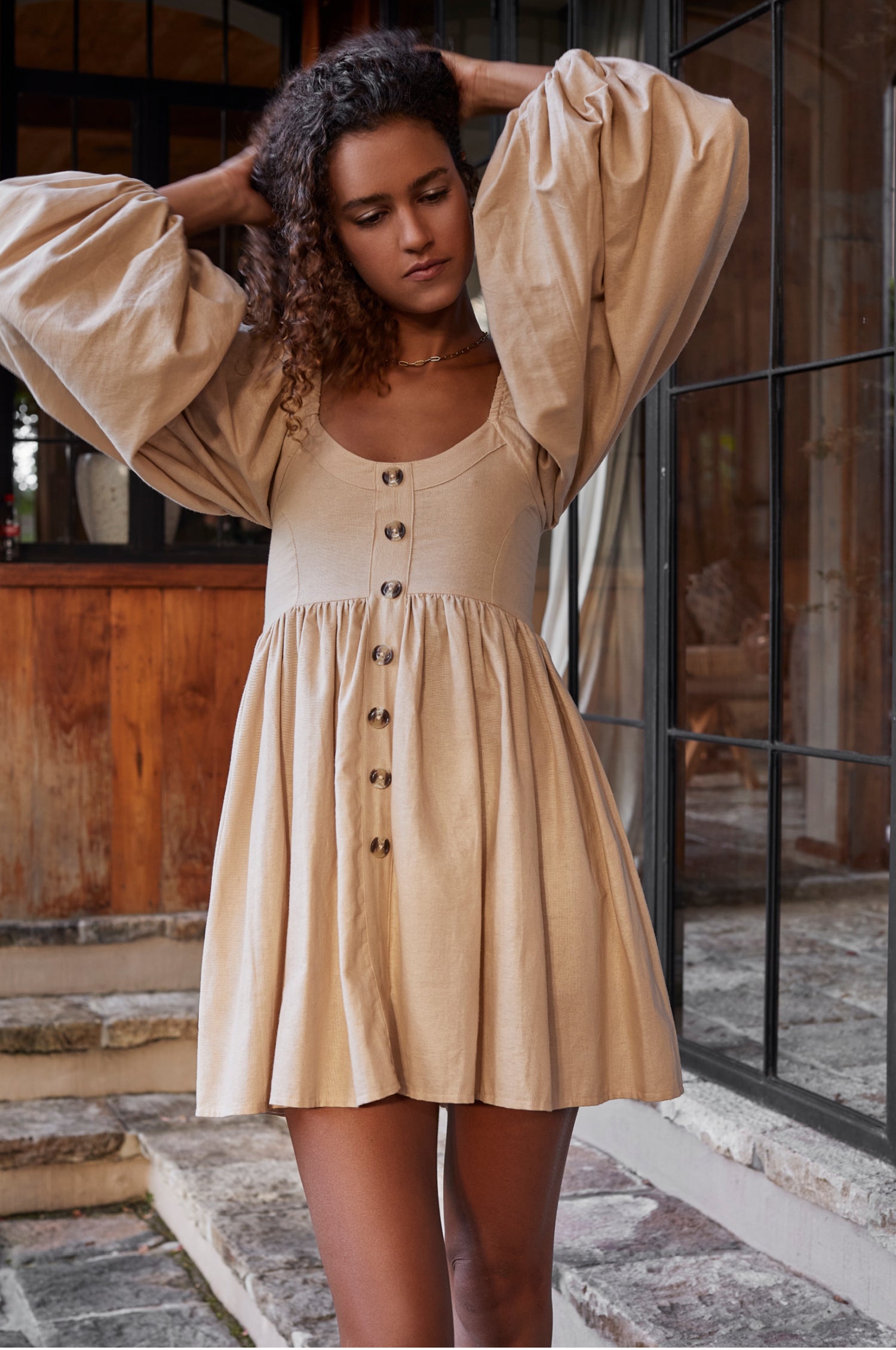 Chloie Empire Waist Linen Mini Dress (Sale) - Image 22