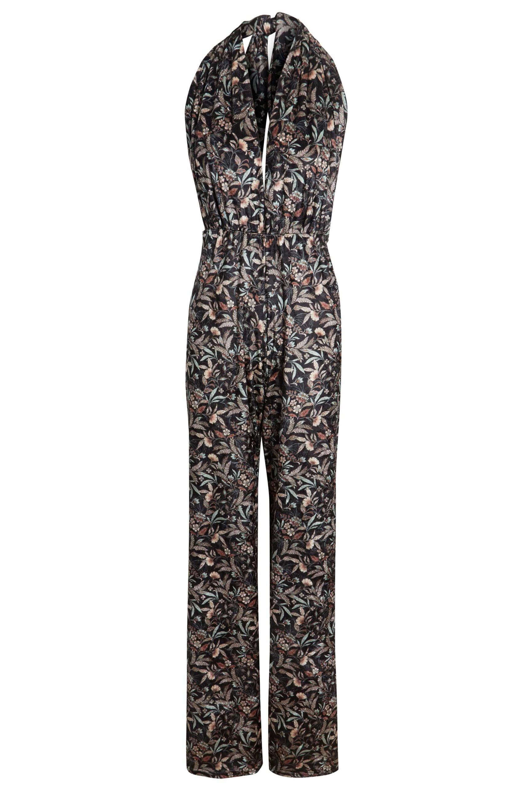 Floral Velvet Backless Jumpsuit