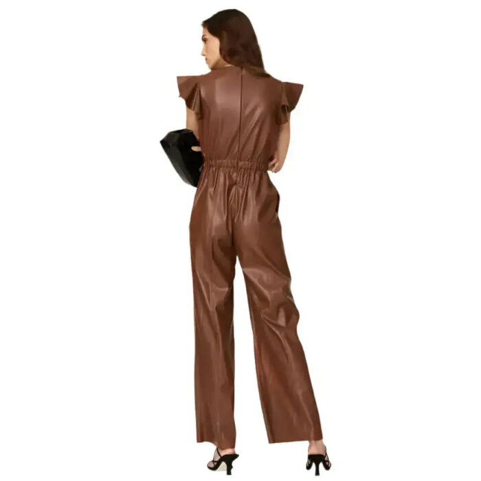 Women’s Brown Sheepskin Leather Jumpsuit - Image 2
