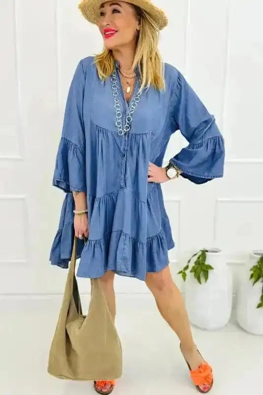 Denim Dainty Tiered Dress - Image 4