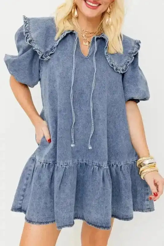 Puff Sleeve Denim Mini Dress