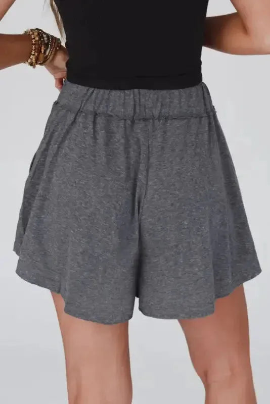 Gray Elastic Waist Culotte Shorts - Image 2