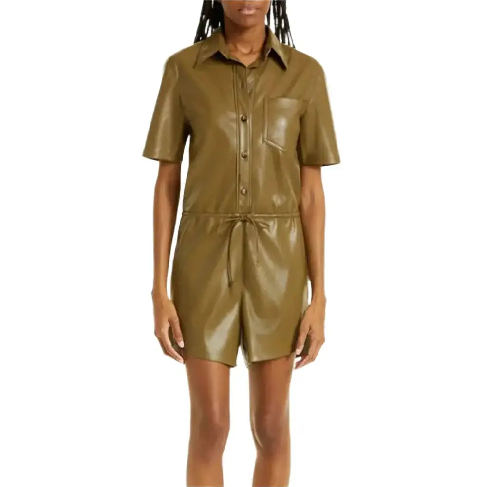 Women’s Khaki Brown Leather Playsuit