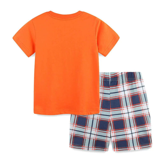 Summer Baby Kids Cartoon Truck Pattern T-shirt and Plaid Shorts Color Patchwork Clothing Set for Boys - Image 2