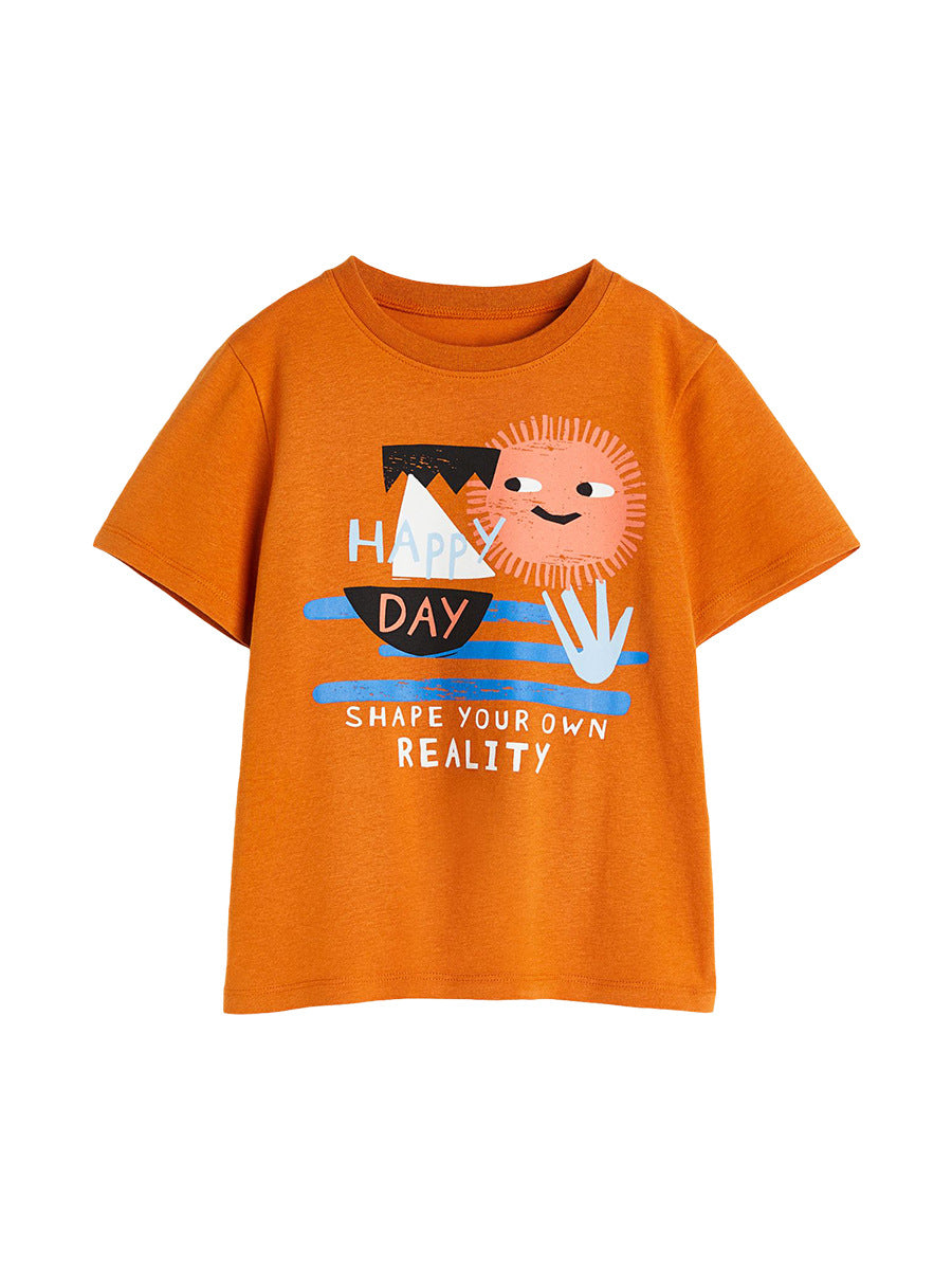 Round Neck Happy Day Cartoon Boys’ T-Shirt In European And American Style For Summer