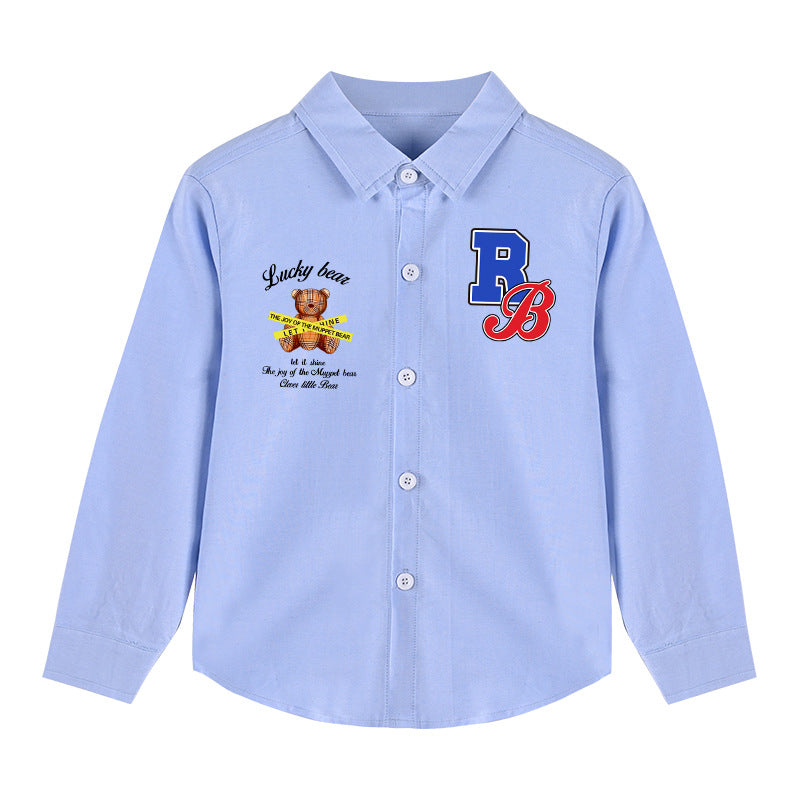 Baby Boy Bear And Slogan Pattern Lapel Design Cute Shirt - Image 24