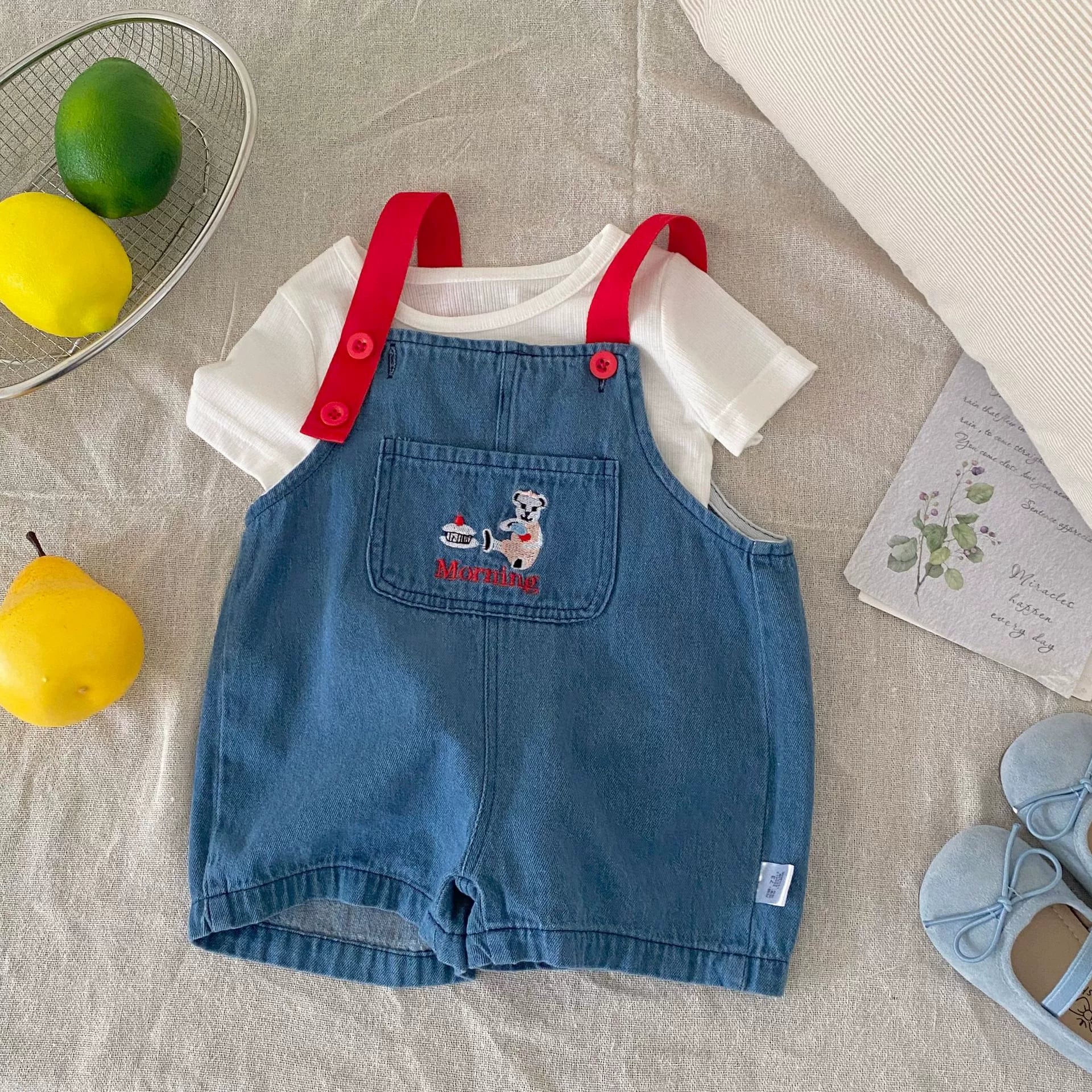 Summer Arrival Baby Unisex Cartoon Embroidered Sleeveless Denim Strap Overalls - Image 5