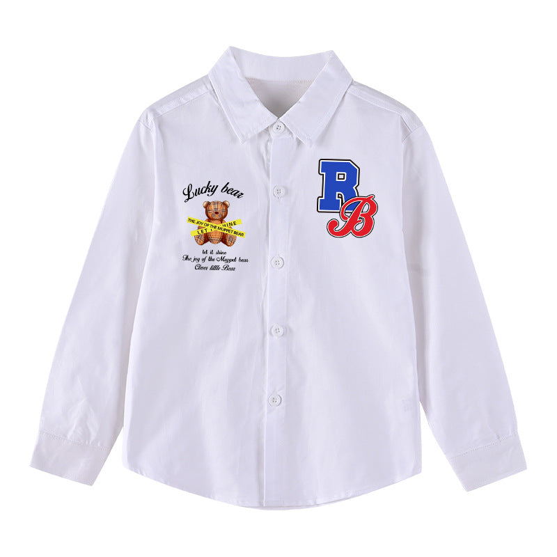 Baby Boy Bear And Slogan Pattern Lapel Design Cute Shirt - Image 10