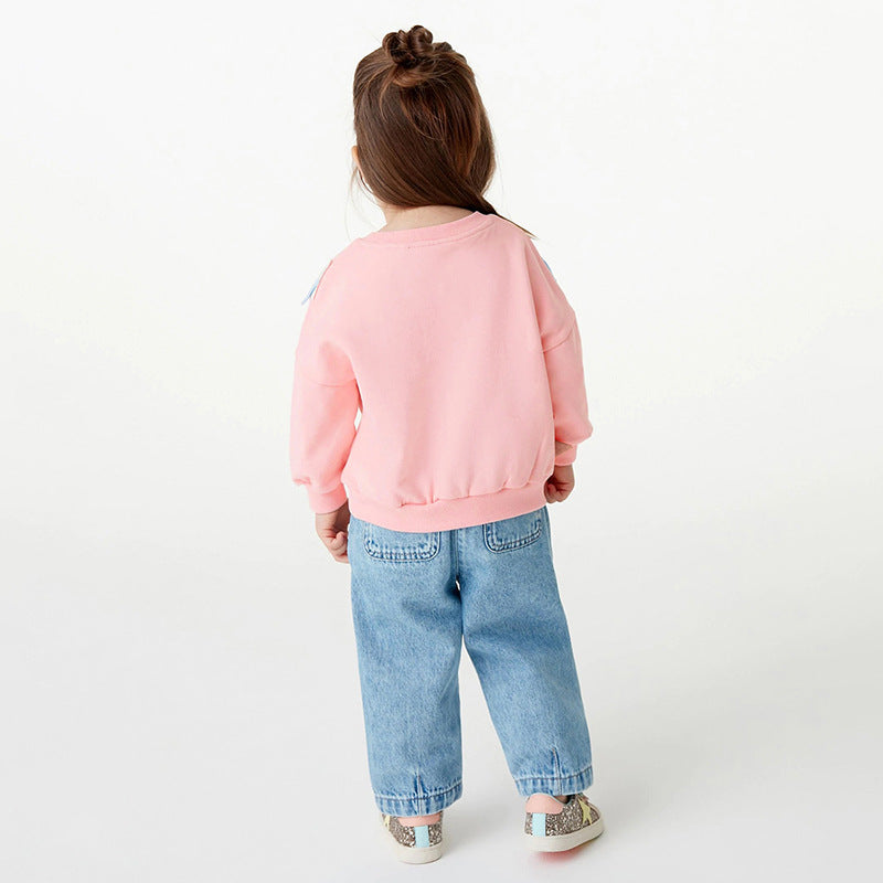 Baby Girl Cartoon Patched Pattern Solid Color Cute Hoodie - Image 4
