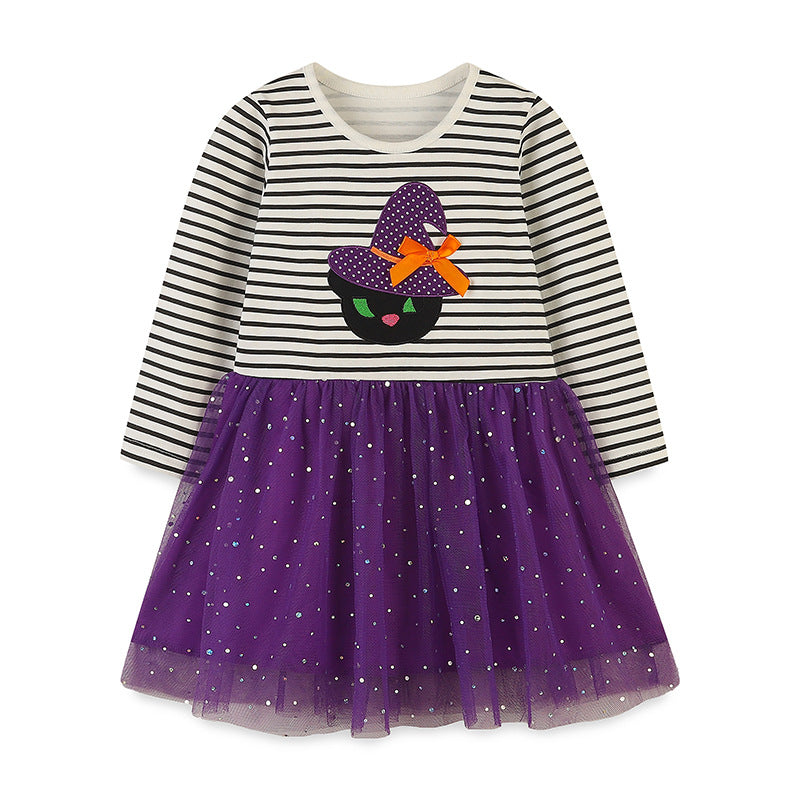 Striped Embroidered Tulle Dress: Halloween Edition For Girls - Image 7