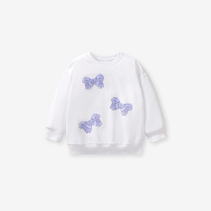 Autumn Baby Kids Girls Purple Butterfly Pattern White Pullover Clothing Long Sleeves Top Sweatshirt