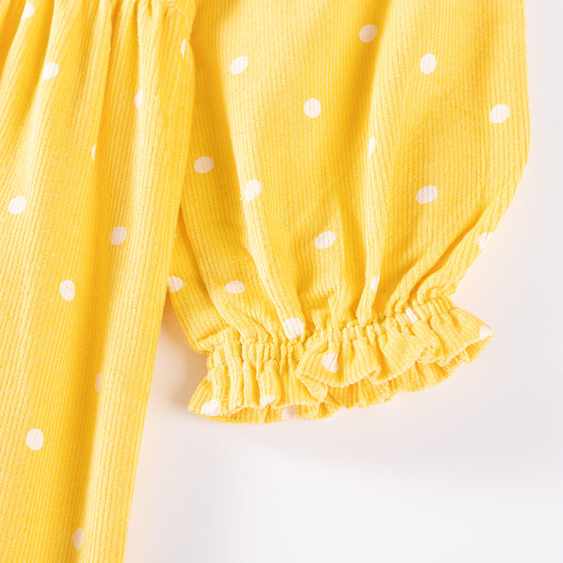 Autumn and Spring Arrival Princess Dots Pattern Long Sleeves Corduroy Dress for Stylish Girls - Image 5
