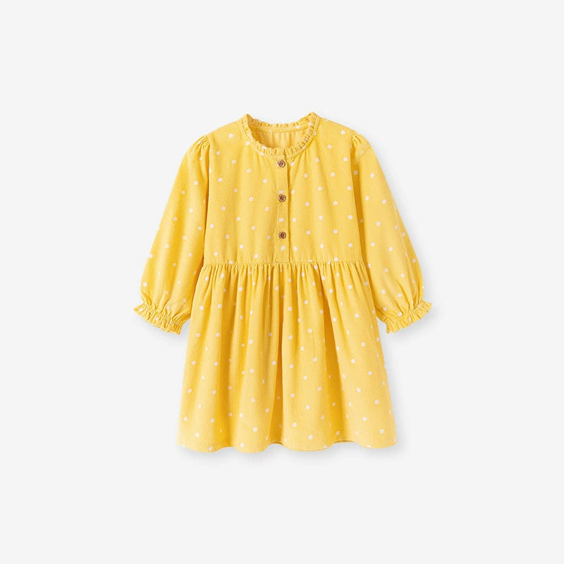 Autumn and Spring Arrival Princess Dots Pattern Long Sleeves Corduroy Dress for Stylish Girls - Image 7