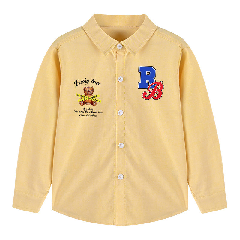 Baby Boy Bear And Slogan Pattern Lapel Design Cute Shirt - Image 11