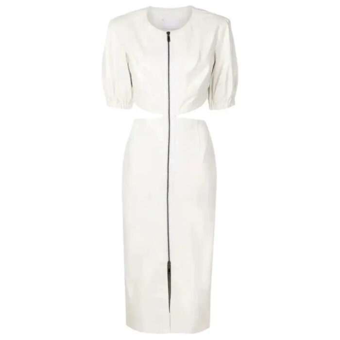 Women’s White Leather Dress with Cutout Detailing